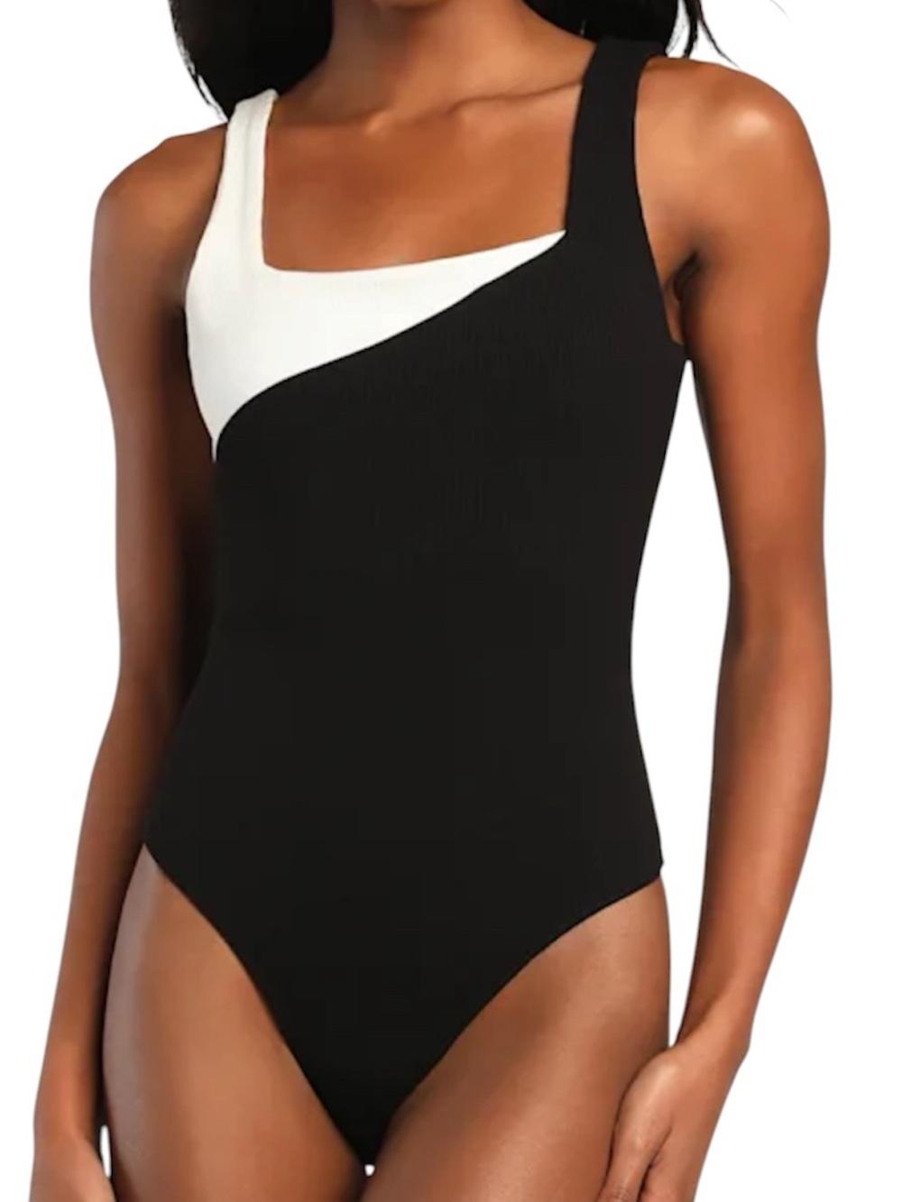 Lulus | Style Synergy Ribbed Color Block Bodysuit Black White Size Small